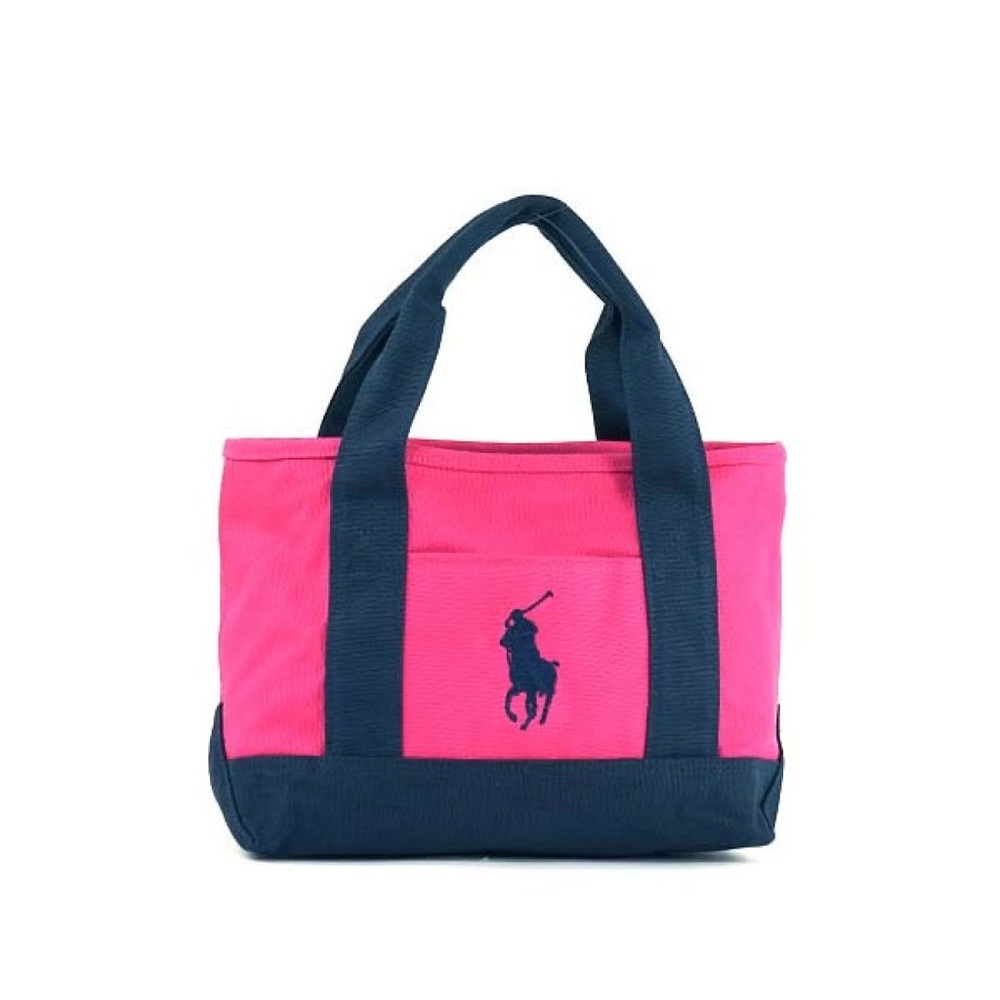 Ralph Lauren Mini Canvas Tote Bag Pink Navy Pony Logo